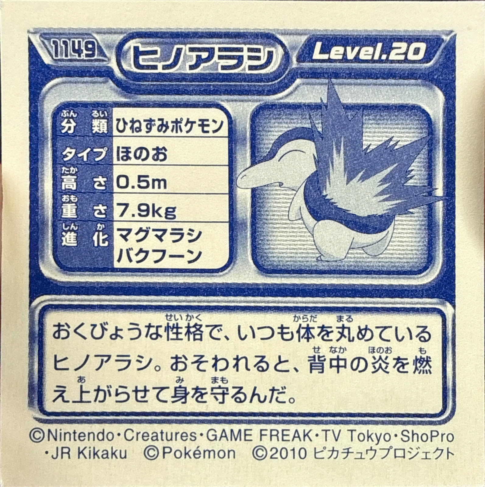Cyndaquil sticker #1149, Pokémon Ensky DP Retsuden 13 Stickers Checklist (2010), Non-holo, back