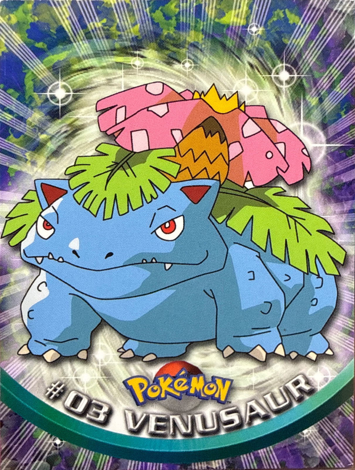 Venusaur card #3, Pokemon Topps Series 1 (1999), front