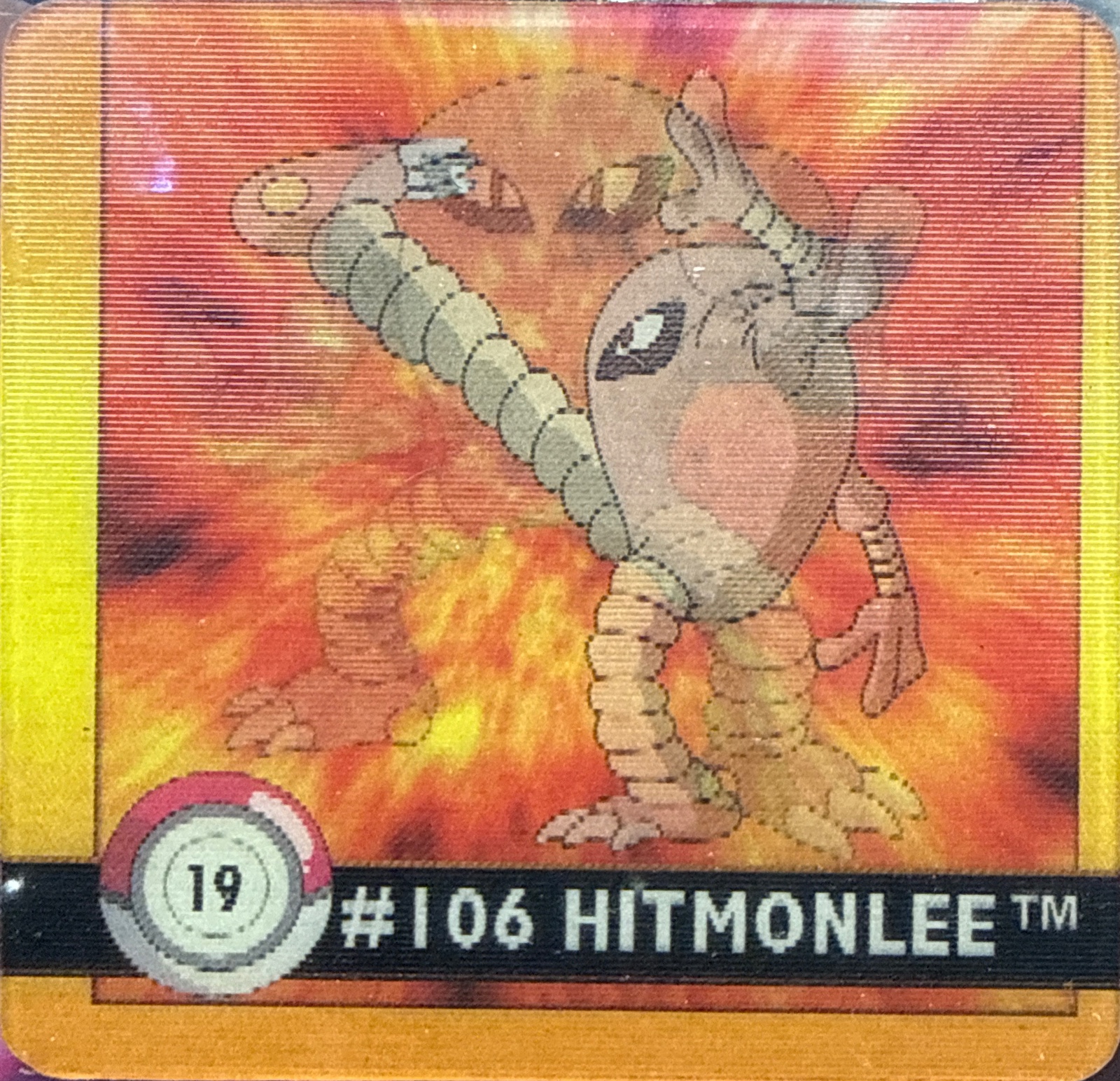 Hitmonlee collectible #19, Artbox (USA) Pokémon Artbox Premier Flipz (1999), front