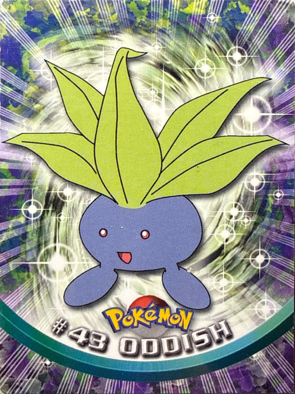 Oddish card #43, Pokemon Topps Series 1 (1999), front