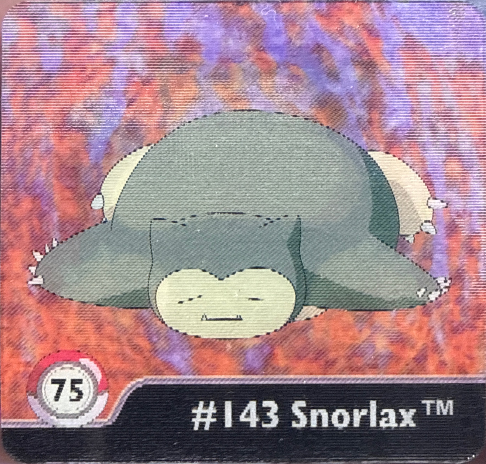 Snorlax collectible #75, Artbox (USA) Pokémon Artbox Series 1 Flipz (1999), front