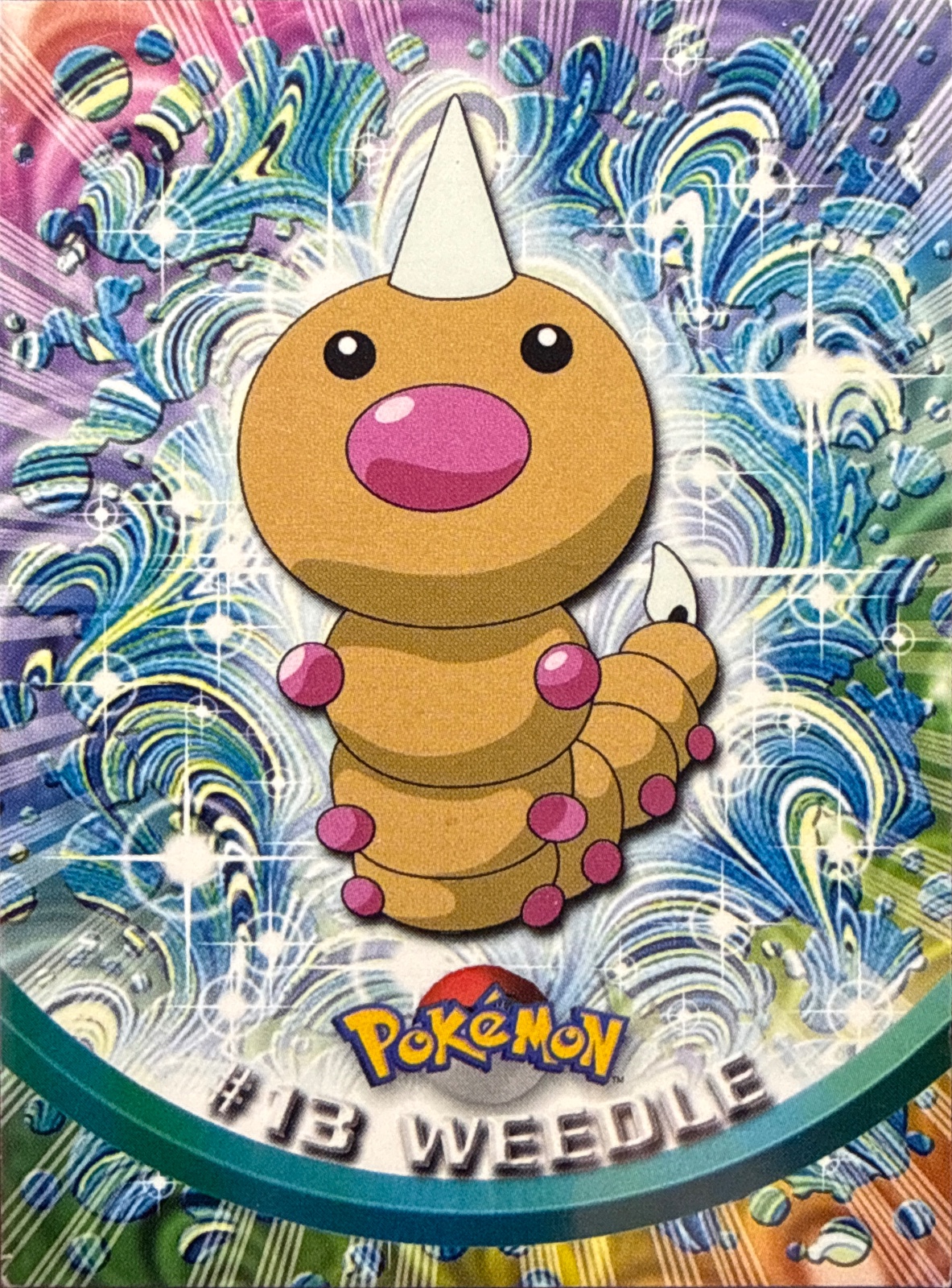 Weedle card #13, Pokemon Topps Series 1 (1999), front