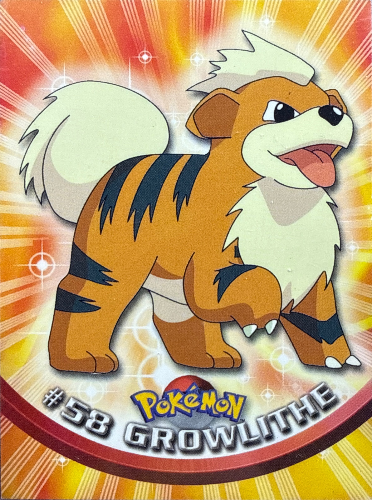 Growlithe card #58, Pokemon Topps Series 1 (1999), front
