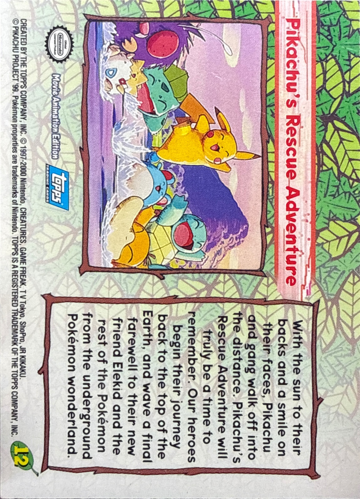 Pikachu's Rescue Adventure card #12, Pokemon Topps Movie 2000 Trading Cards, back