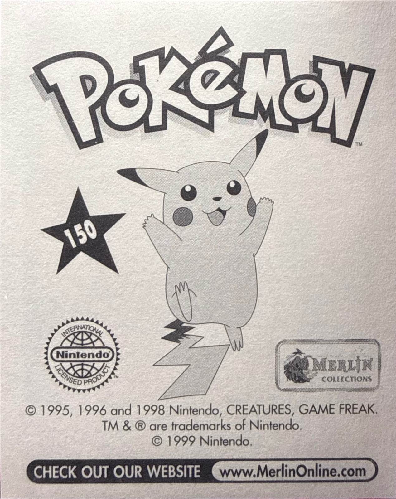 Mewtwo card #150, Pokémon Merlin Series 1 (1999), back