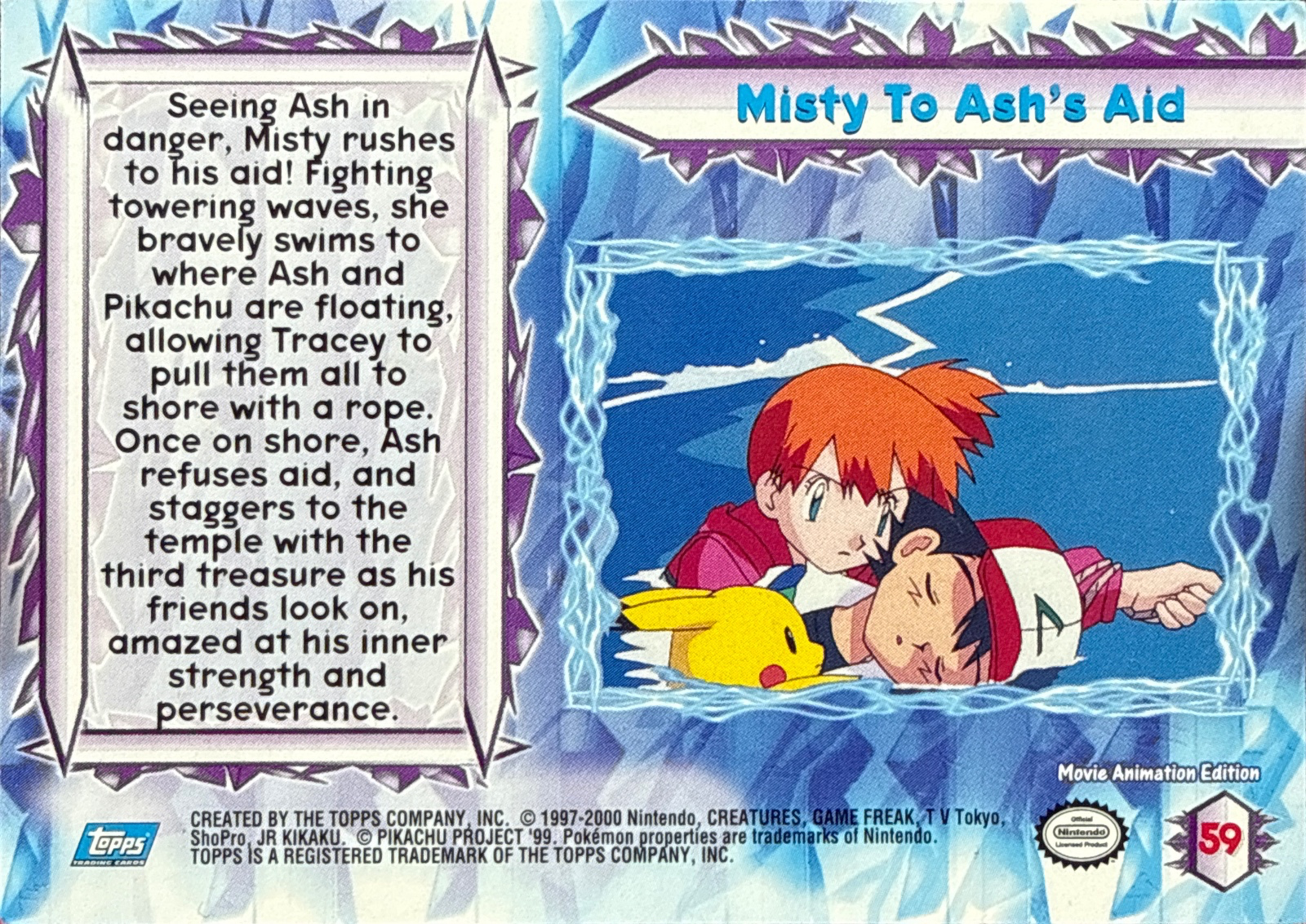Misty To Ash's Aid card #59, Pokemon Topps Movie 2000 Trading Cards, back
