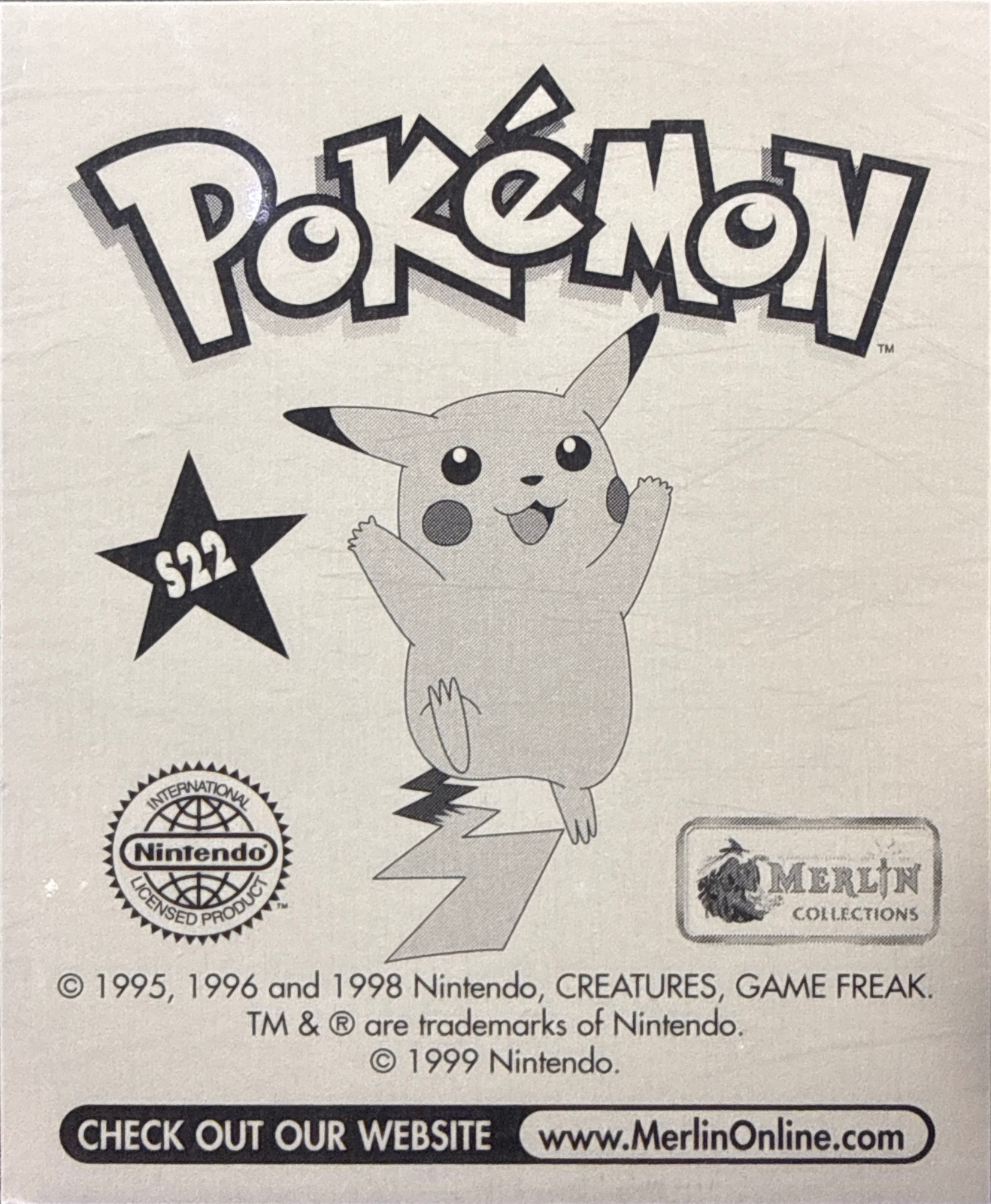 Snorlax, Glittery card #S22, Pokémon Merlin Series 1 (1999), back