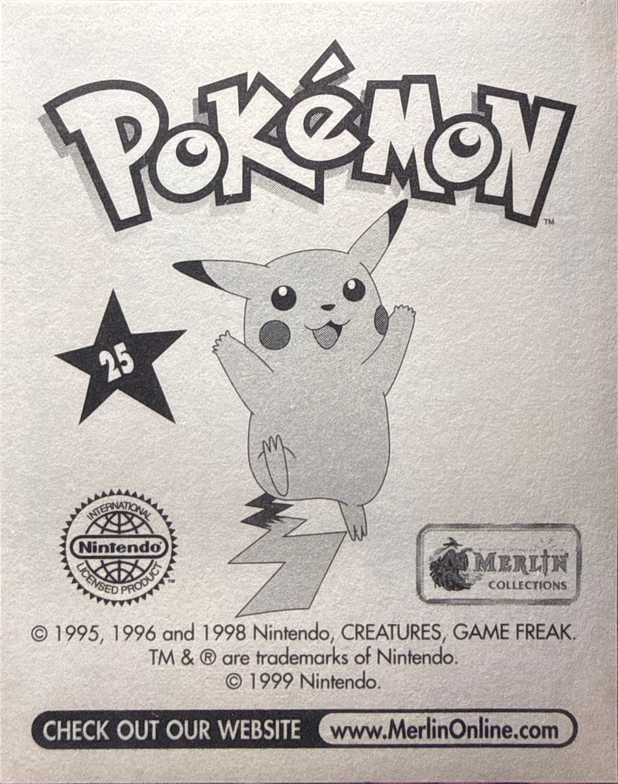 Pikachu card #25, Pokémon Merlin Series 1 (1999), back