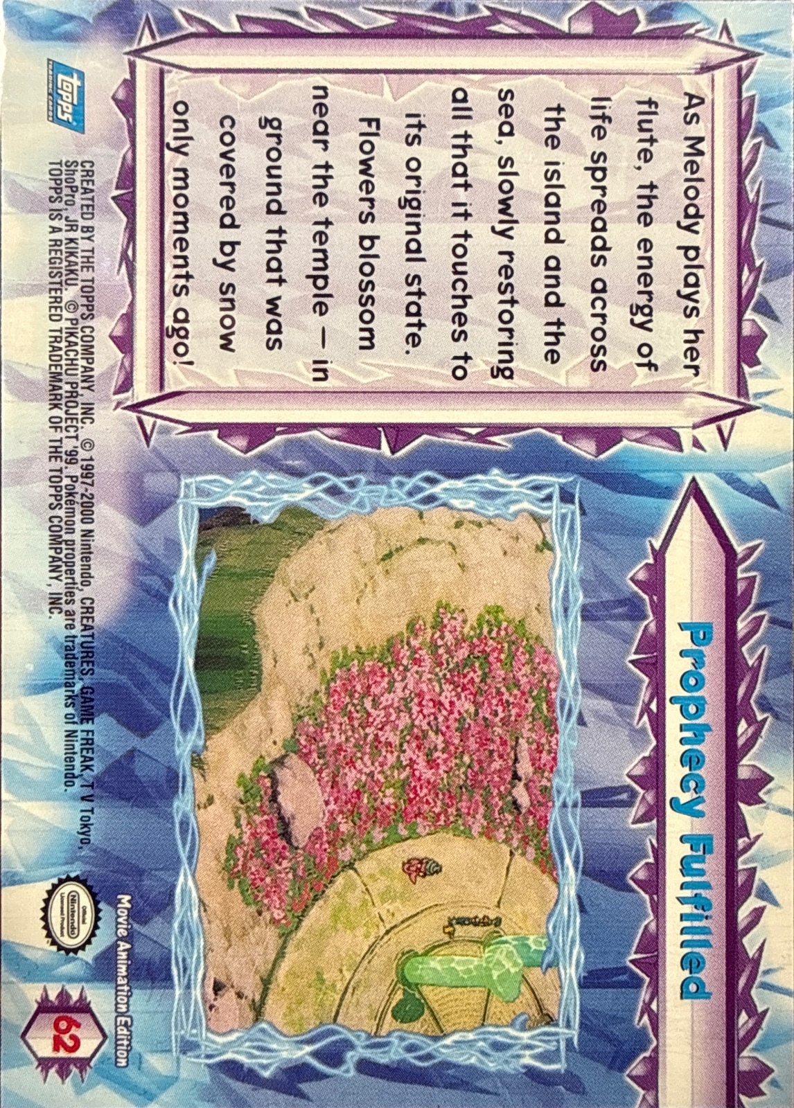 Prophecy Fulfilled card #62, Pokemon Topps Movie 2000 Trading Cards, back