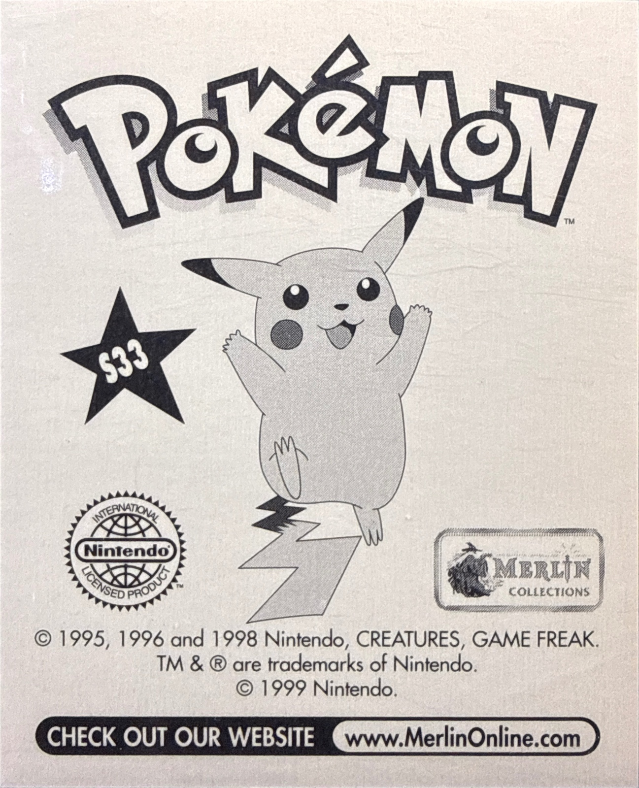 Professor Oak, Gold & Glitter card #S33, Pokémon Merlin Series 1 (1999), back