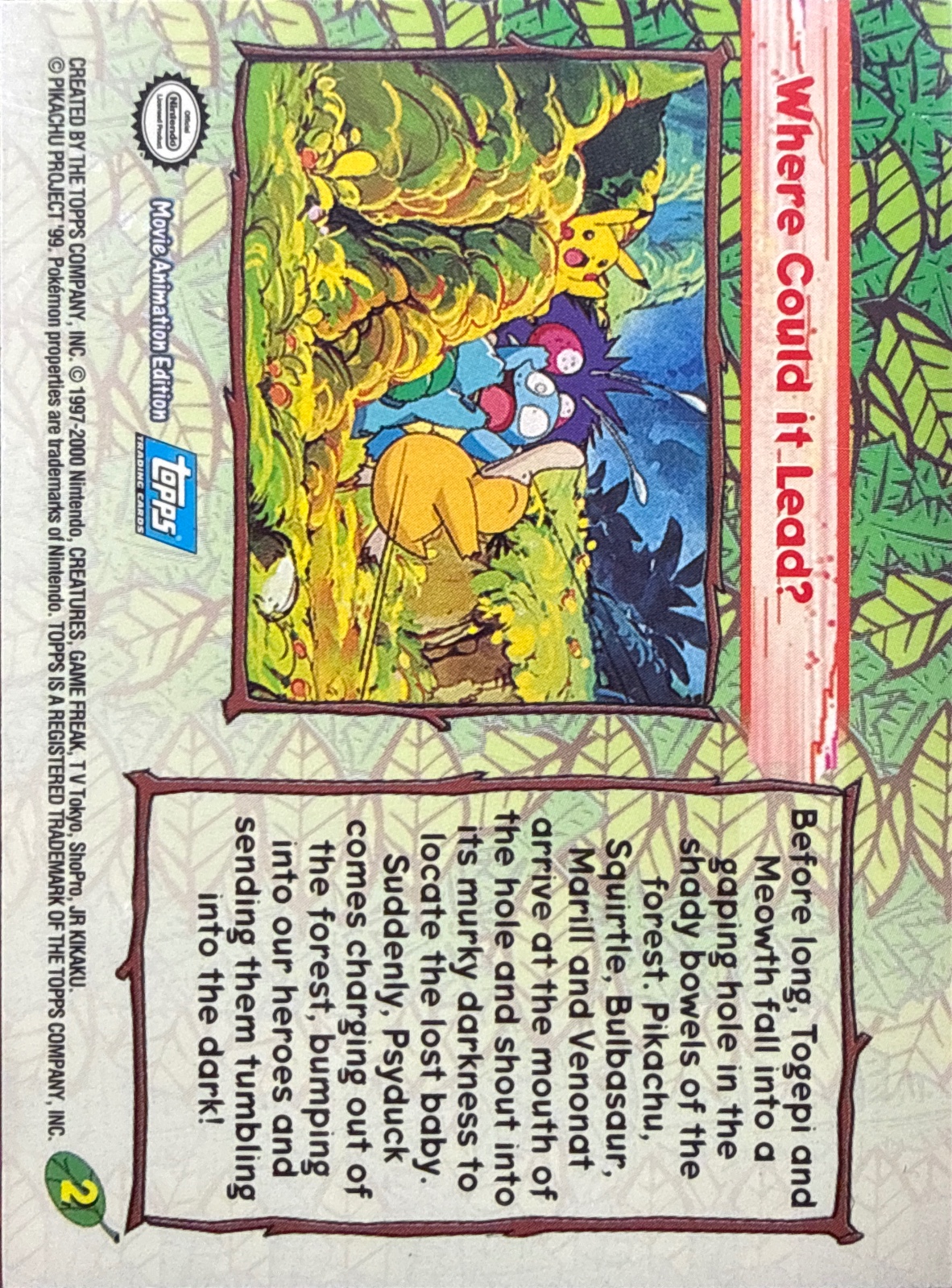 Where Could It Lead? card #2, Pokemon Topps Movie 2000 Trading Cards, back