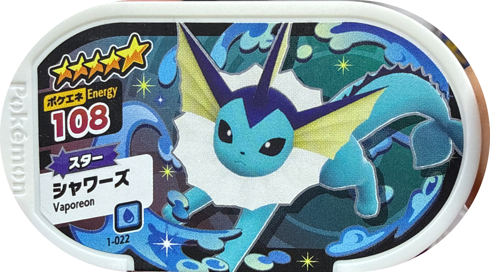 Vaporeon tag #1-022, Pokemon Mezastar Set 1 Checklist, front