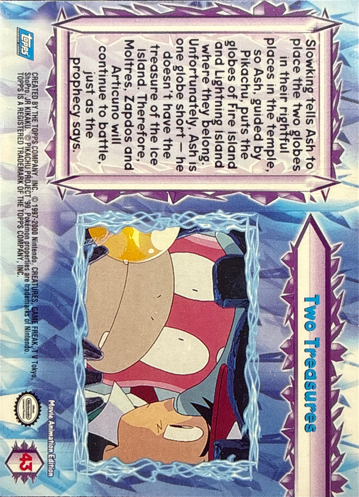 Two Treasures card #43, Pokemon Topps Movie 2000 Trading Cards, back