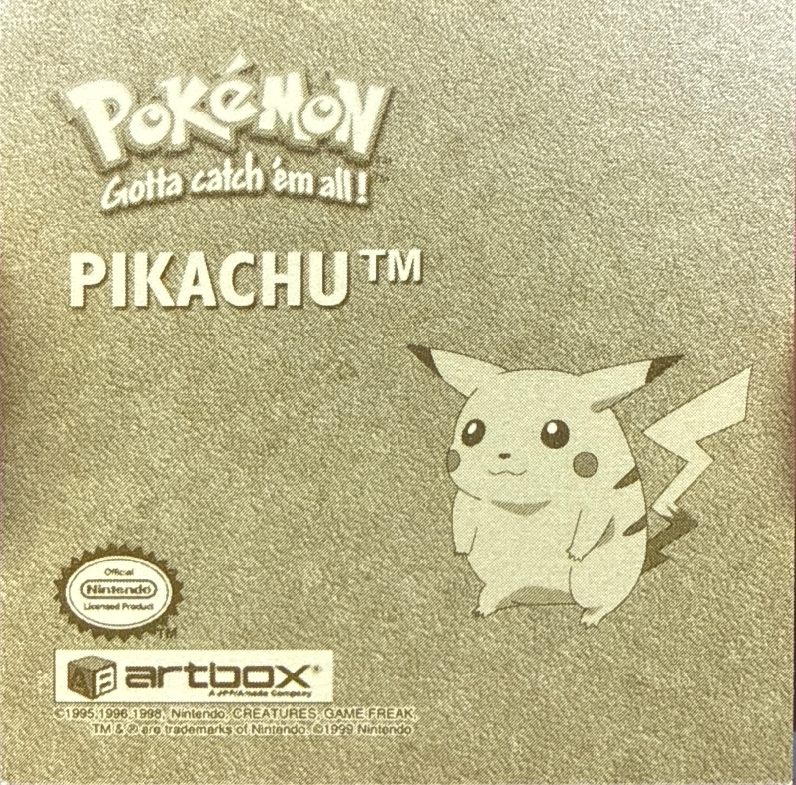 Pikachu sticker #G08, Artbox (USA) Pokémon Artbox Stickers (1999), Gold, back