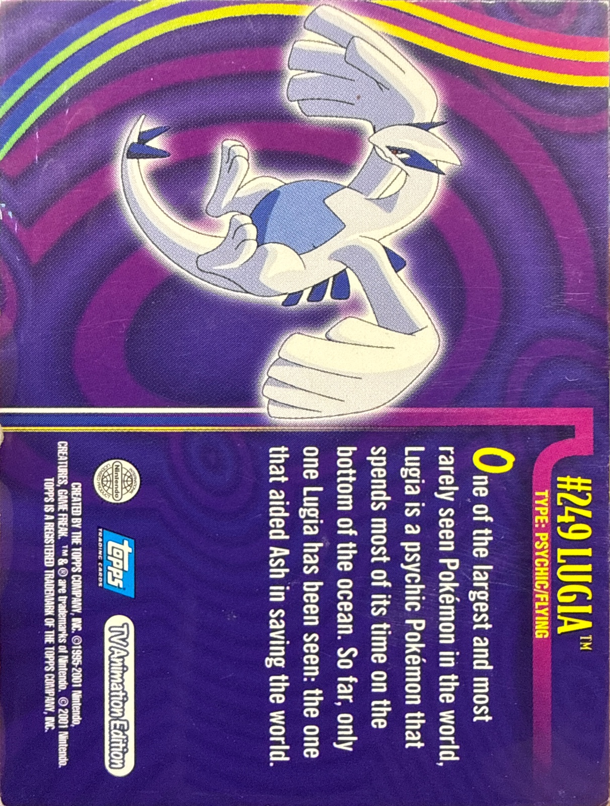 Lugia card #62, Pokemon Topps Johto Series 1 (2001), back