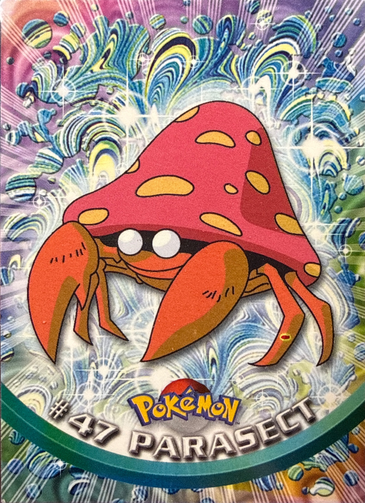 Parasect card #47, Pokemon Topps Series 1 (1999), front