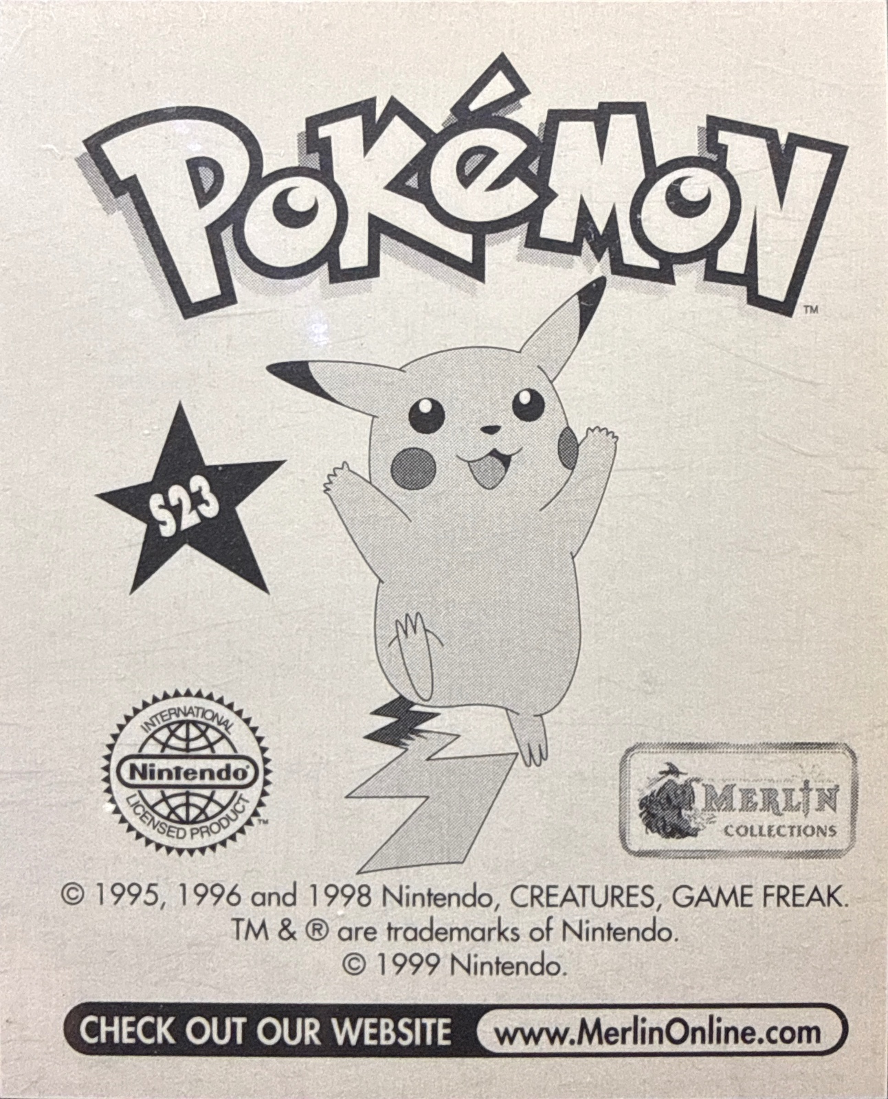 Mew, Glittery card #S23, Pokémon Merlin Series 1 (1999), back