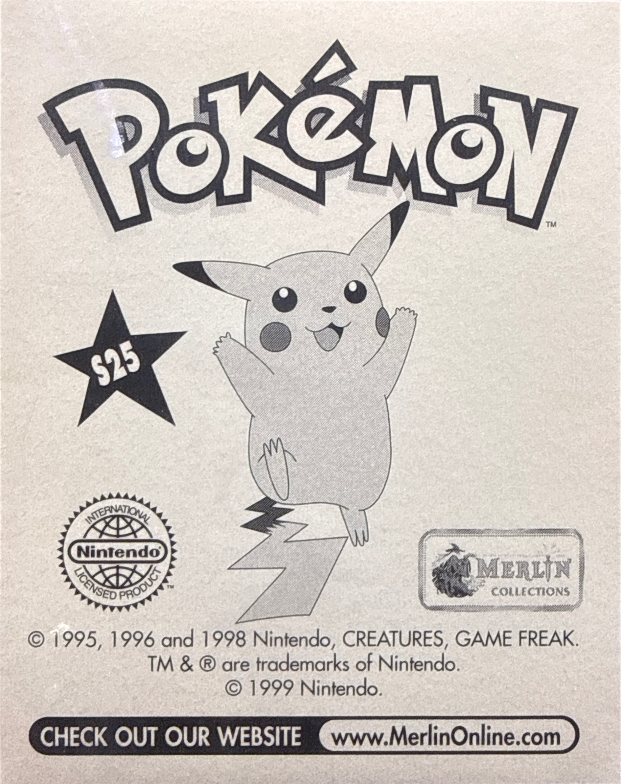 Mew, Gold & Glitter card #S25, Pokémon Merlin Series 1 (1999), back