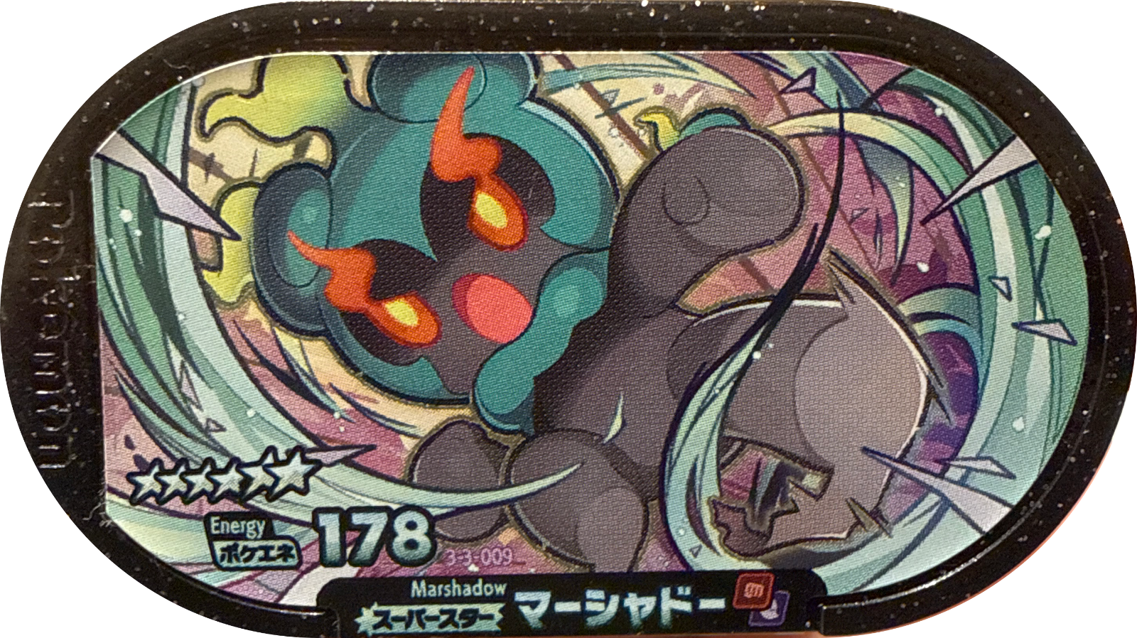 Marshadow tag #3-3-009, Pokemon Mezastar Double Chain 3 Checklist, front
