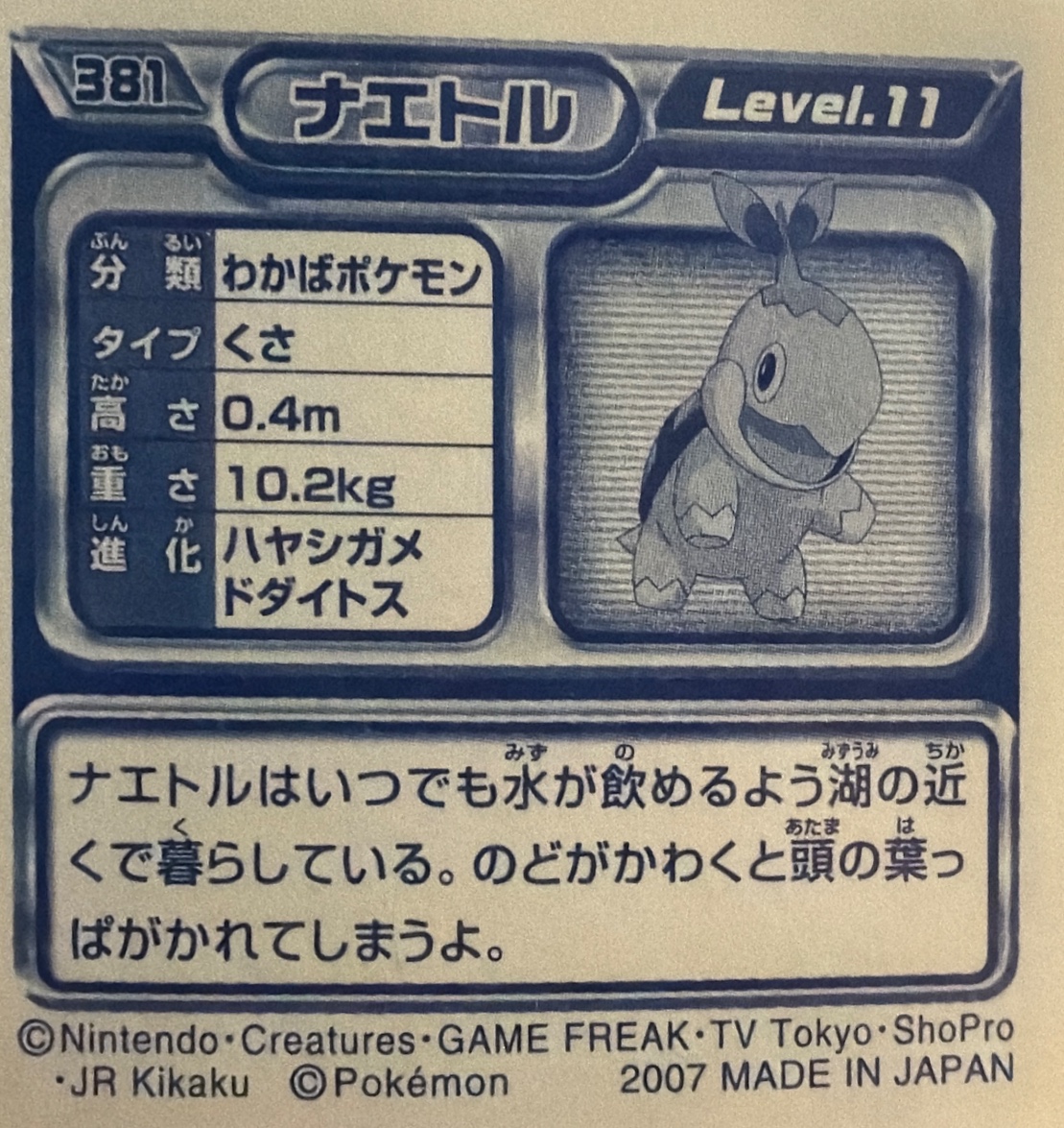 Turtwig sticker #381, Pokémon Ensky DP Retsuden 5 Stickers Checklist (2007), Non-holo, back