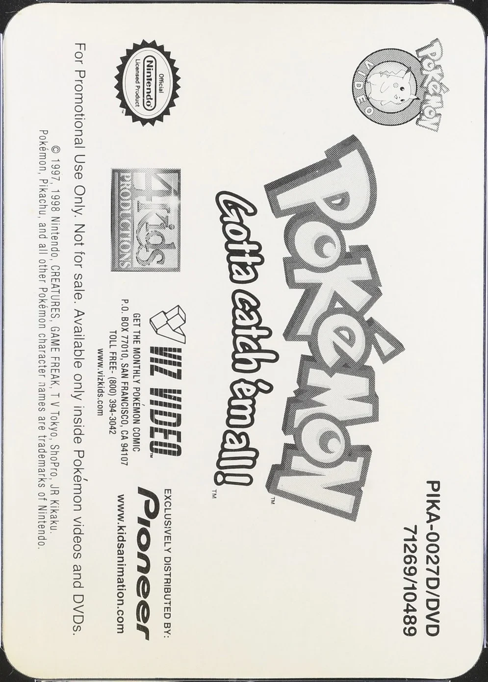 Gyarados card #27, Pokémon Pioneer/Viz VHS Lenticular Cards Checklist, back