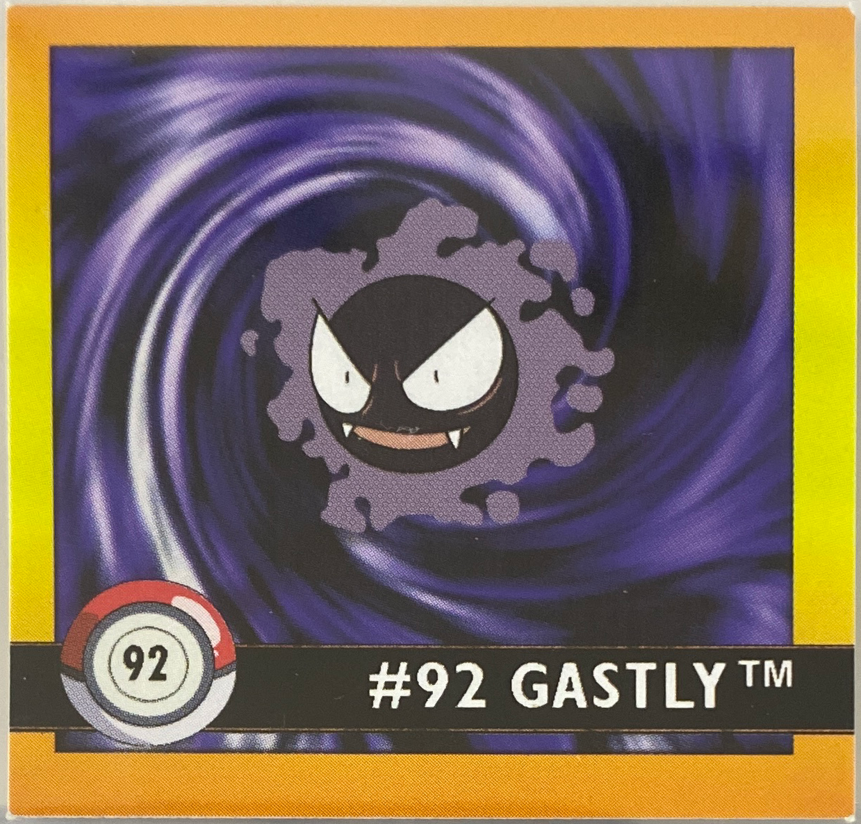 Gastly sticker #92, Artbox (USA) Pokémon Artbox Stickers (1999), front
