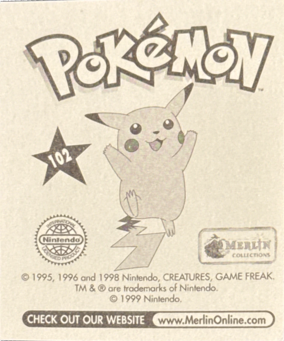 Exeggcute card #102, Pokémon Merlin Series 1 (1999), back