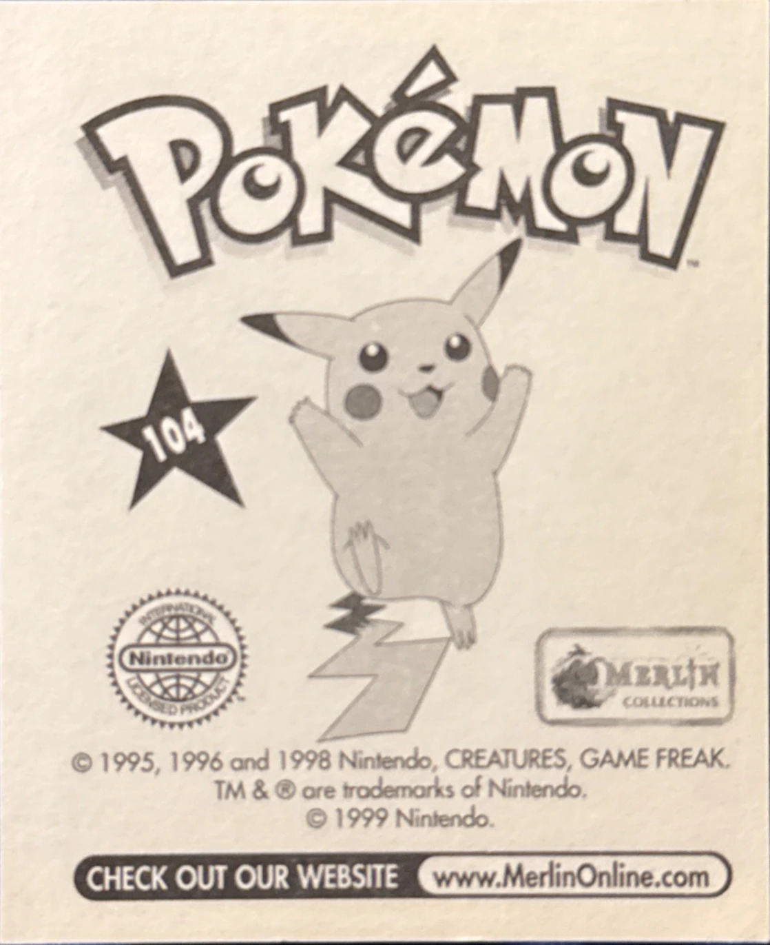 Cubone card #104, Pokémon Merlin Series 1 (1999), back
