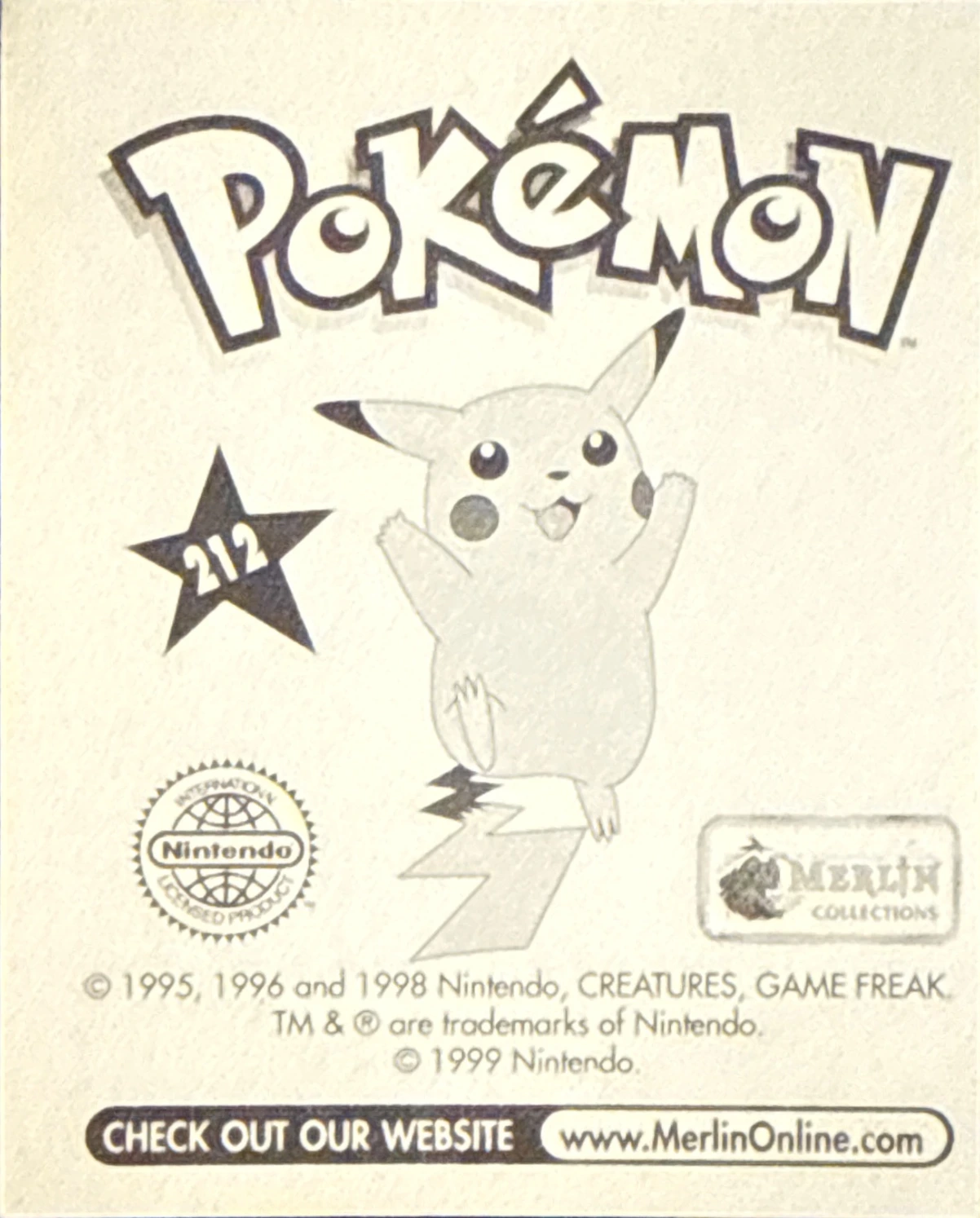 Arbok, Evolution Card #212, Pokémon Merlin Series 1 (1999), back