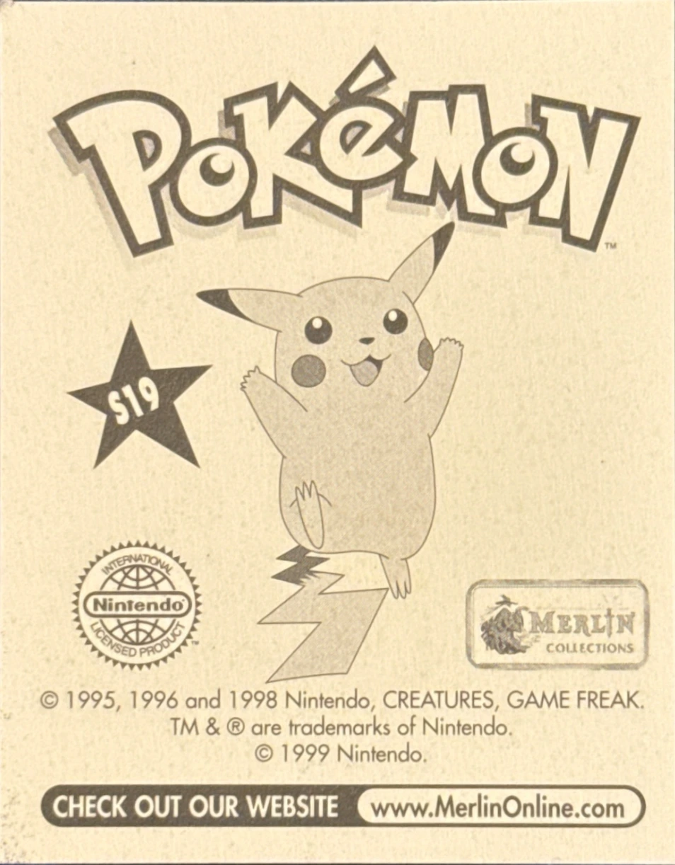 Scyther, Glittery card #S19, Pokémon Merlin Series 1 (1999), back