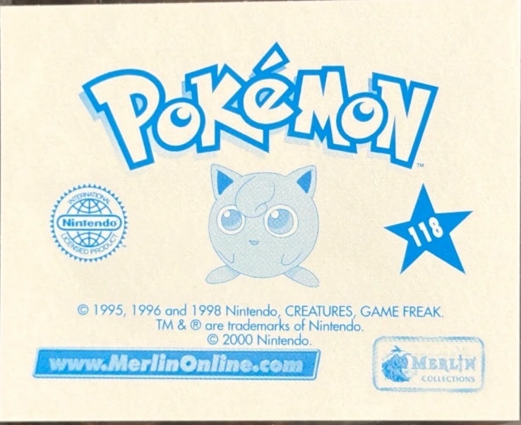 Rhydon card #118, Pokémon Merlin Series 2 (2000), back