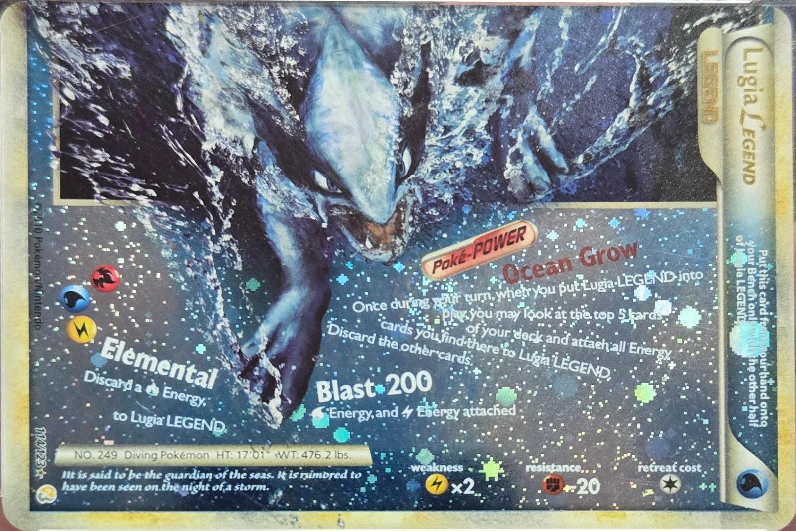 Lugia LEGEND trading card #114, HeartGold & SoulSilver Checklist (2010) · Pokémon TCG, front