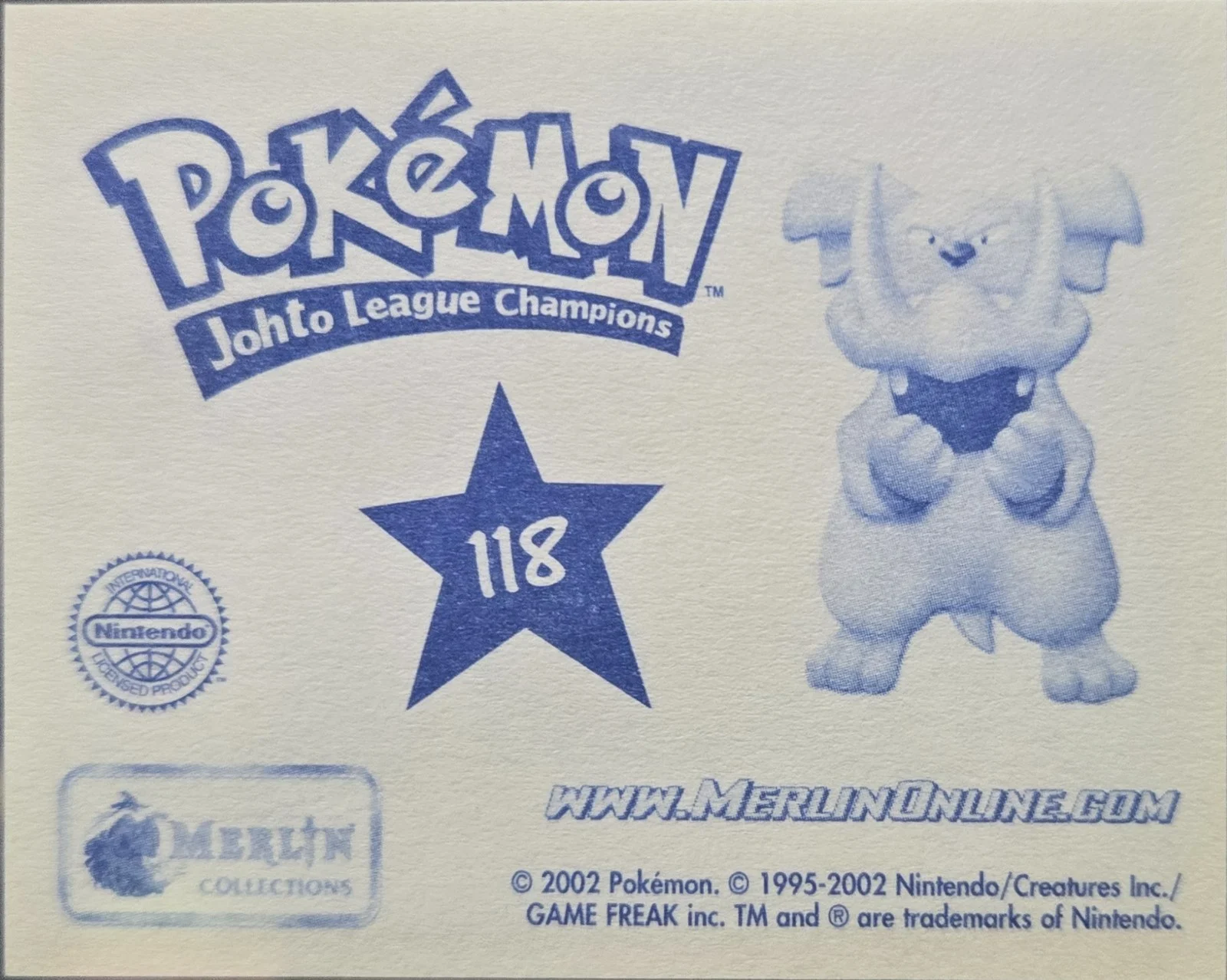 Misty Brock Pikachu Ash card #118, Pokémon Merlin Series 5 (2002), back