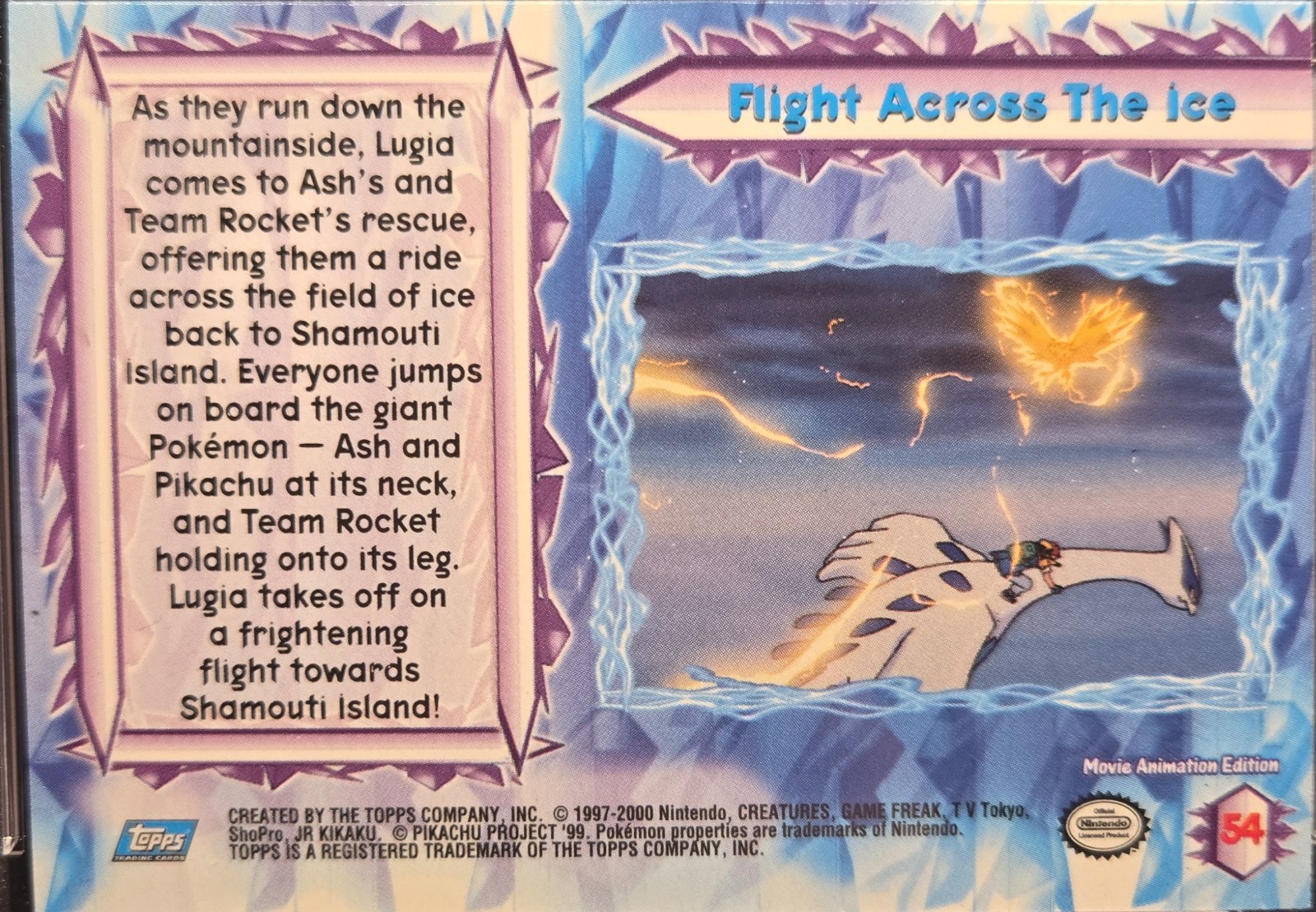 Flight Across The Ice card #54, Pokemon Topps Movie 2000 Trading Cards, back