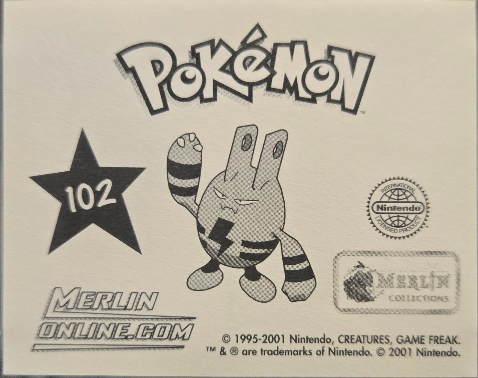 Lugia card #102, Pokémon Merlin Series 3 (2001), back