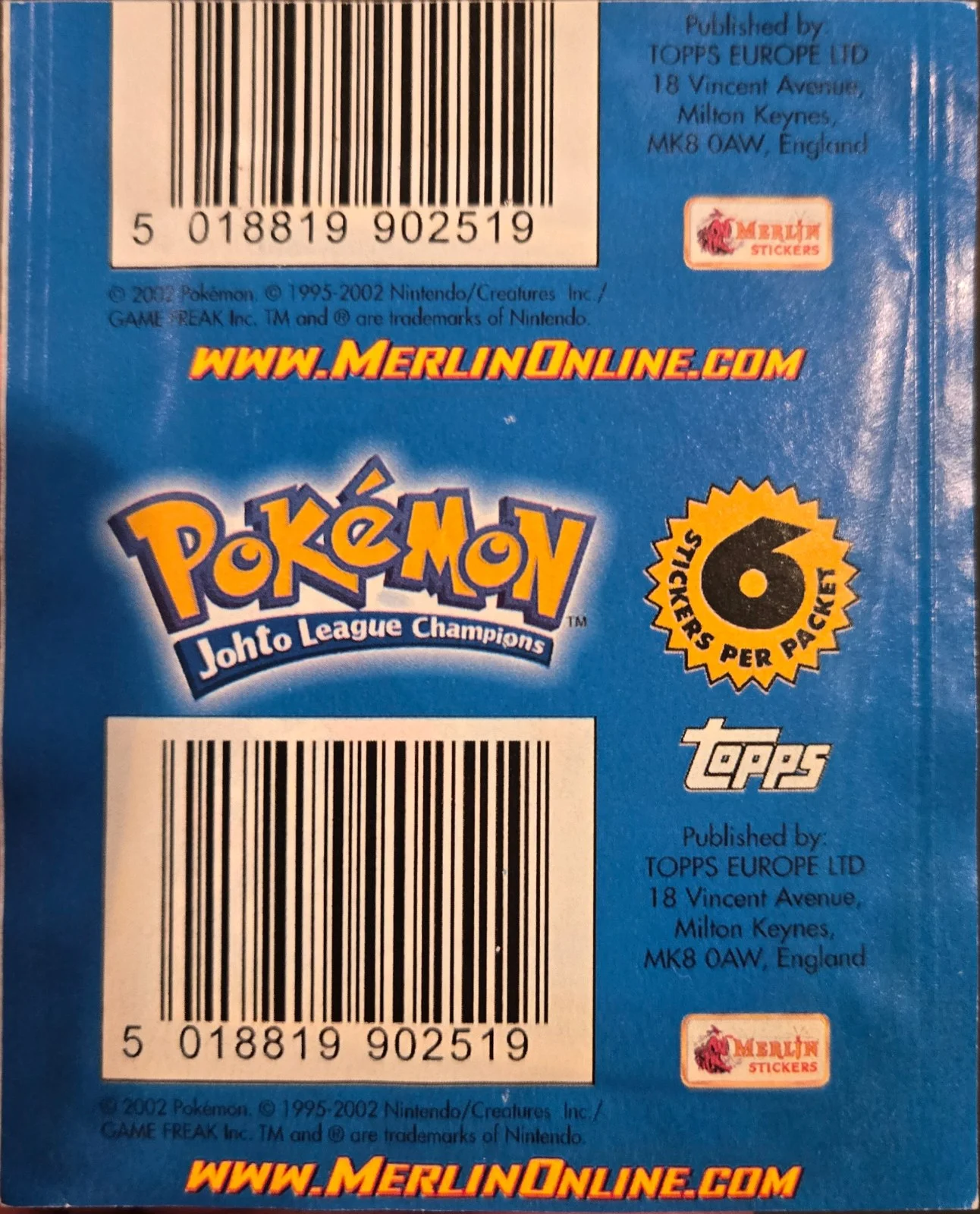 Pack Art, Pokémon Merlin Series 5 (2002), back