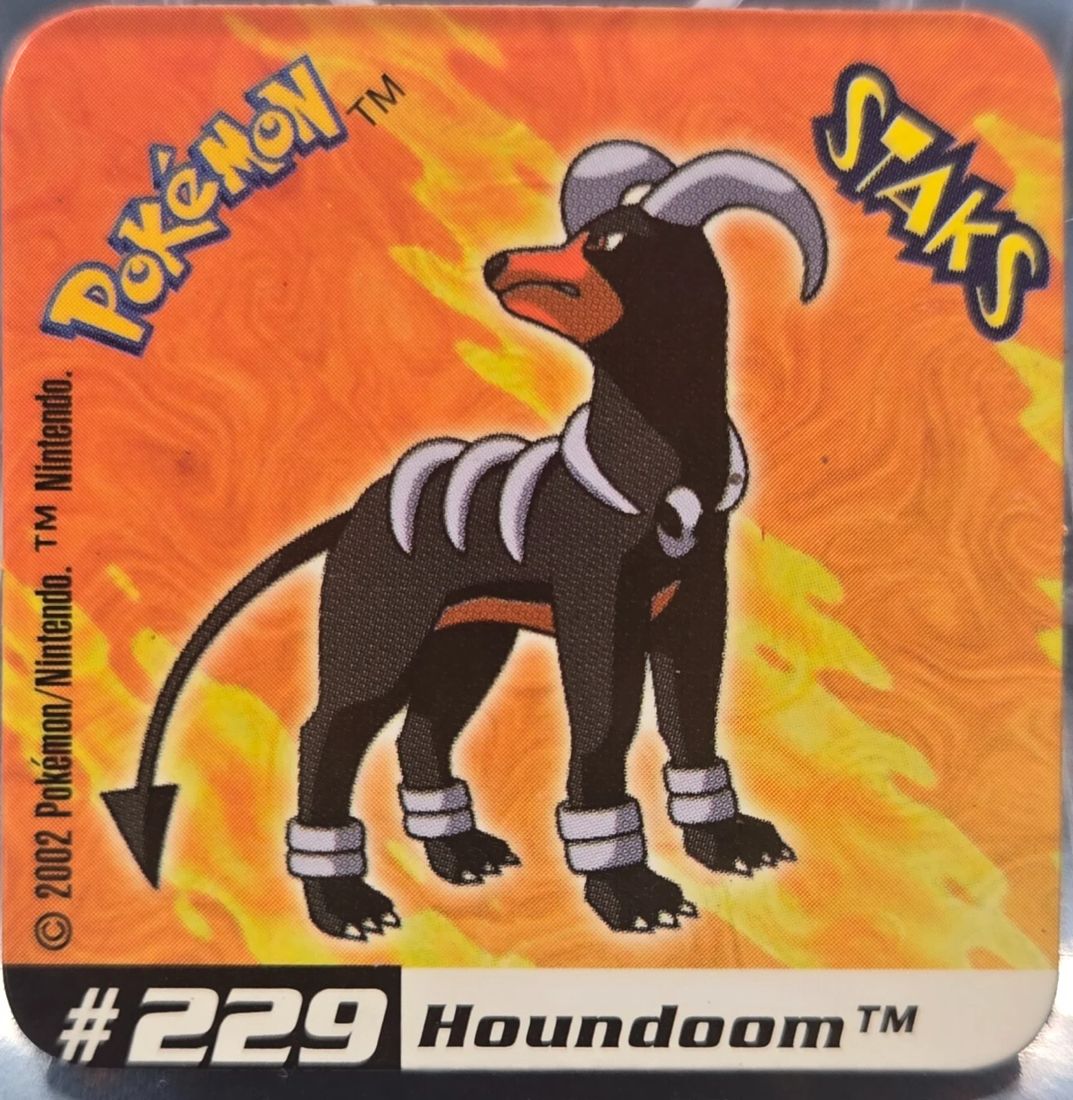 Houndoom collectible #229, Pokémon Staks Johto League Champions (2002), front