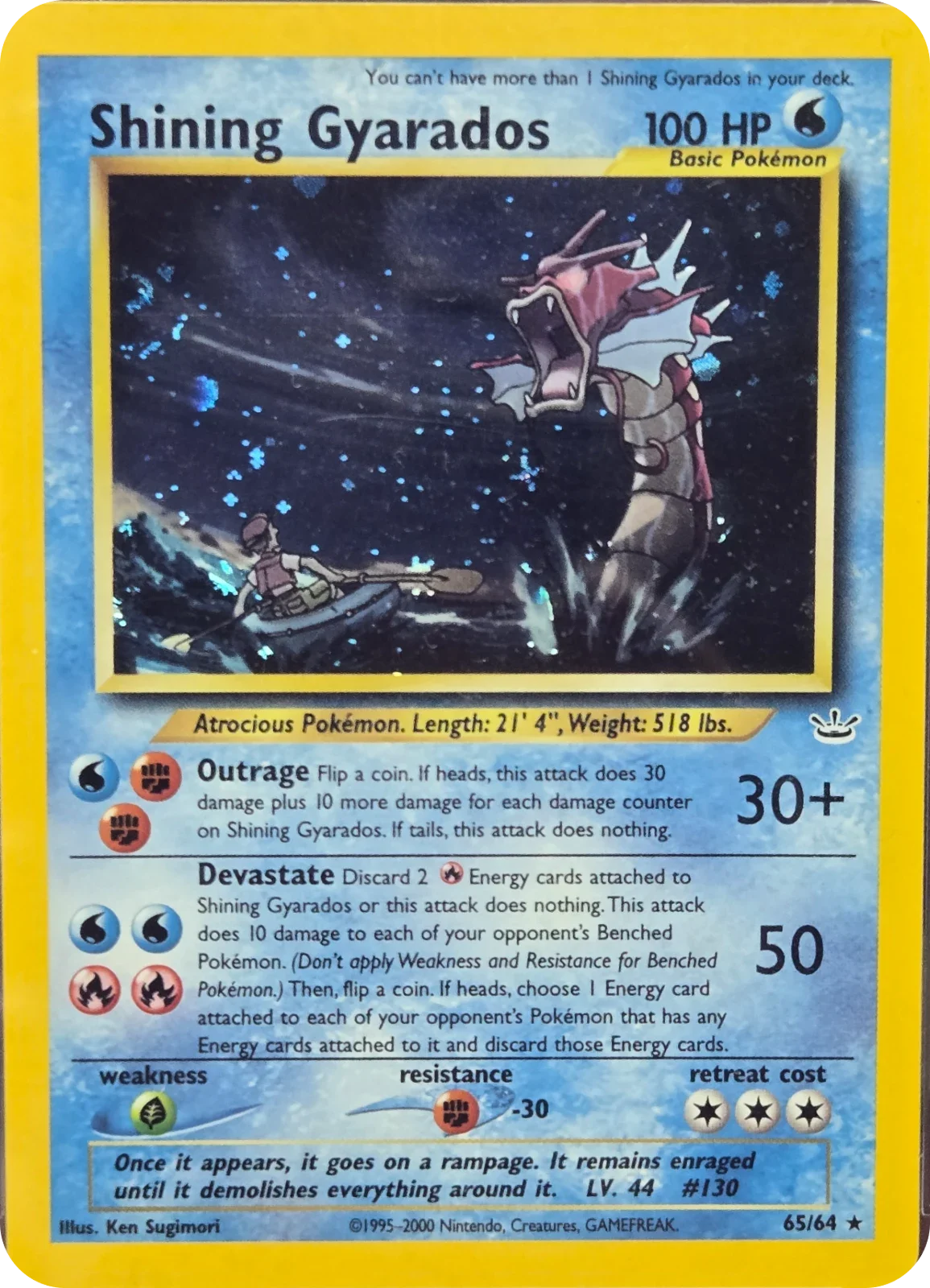Shining Gyarados trading card #65, Neo Revelation Checklist (2001) · Pokémon TCG, front