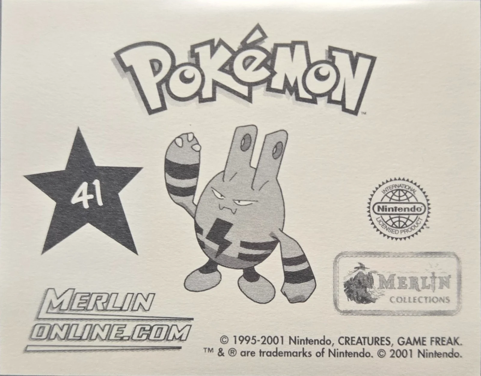 Lugia card #41, Pokémon Merlin Series 3 (2001), back