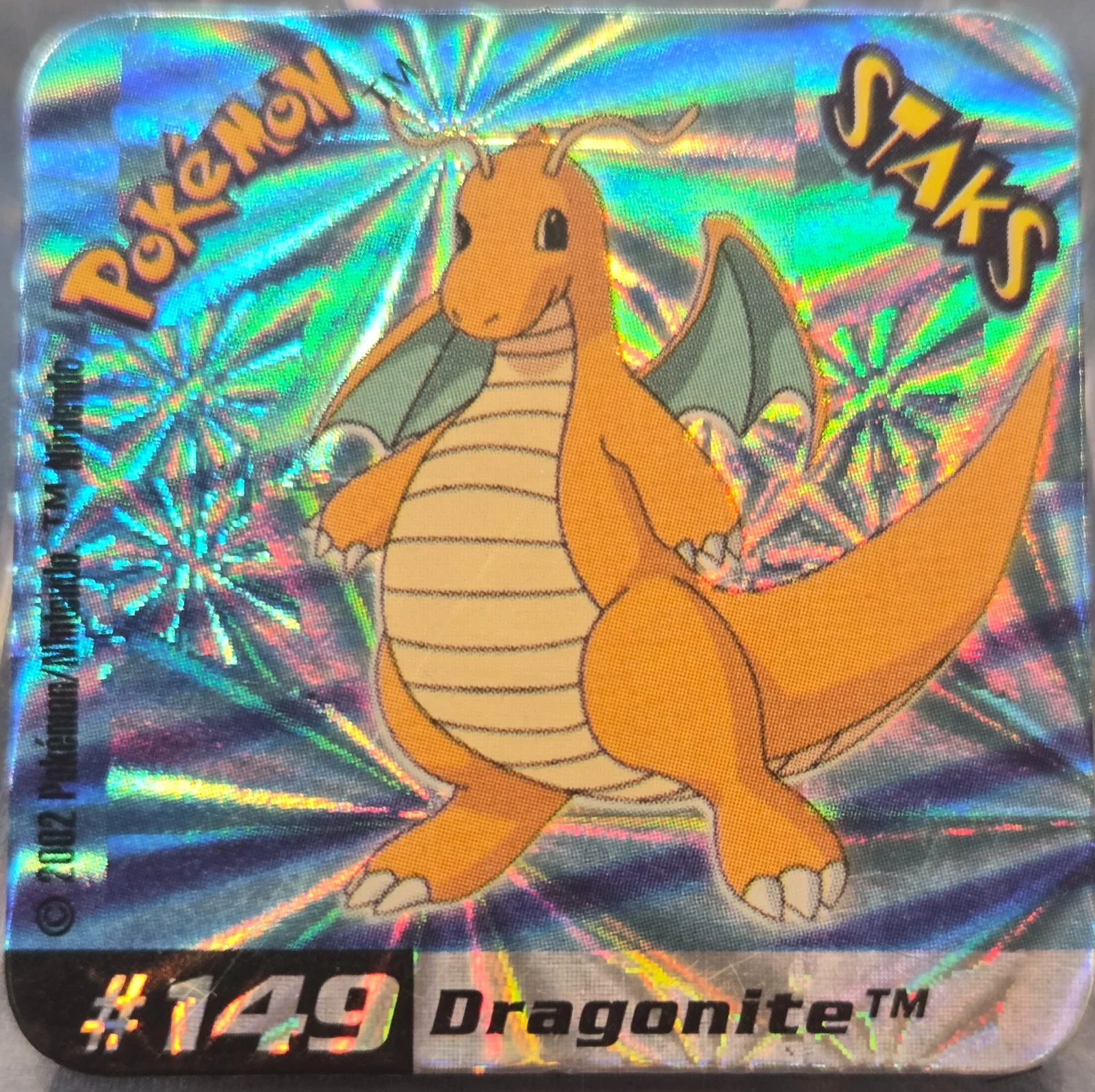 Dragonite collectible #149, Pokémon Staks Johto League Champions (2002), front