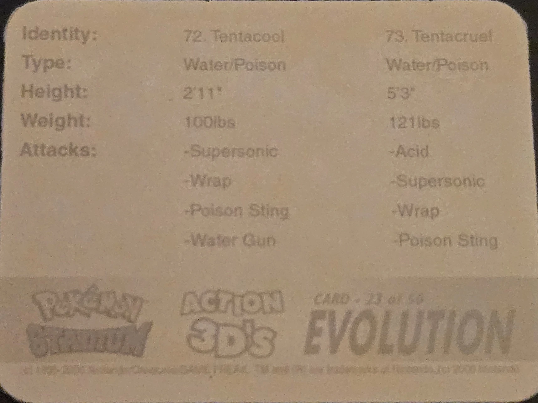 Tentacool / Tentacruel collectible, Pokémon Stadium Action 3D’s, back