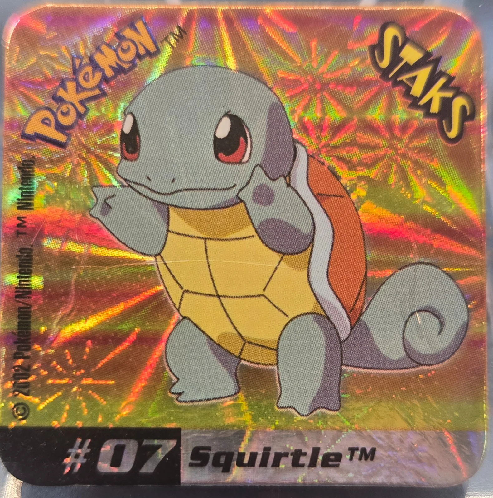 Squirtle collectible #007, Pokémon Staks Johto League Champions (2002), front