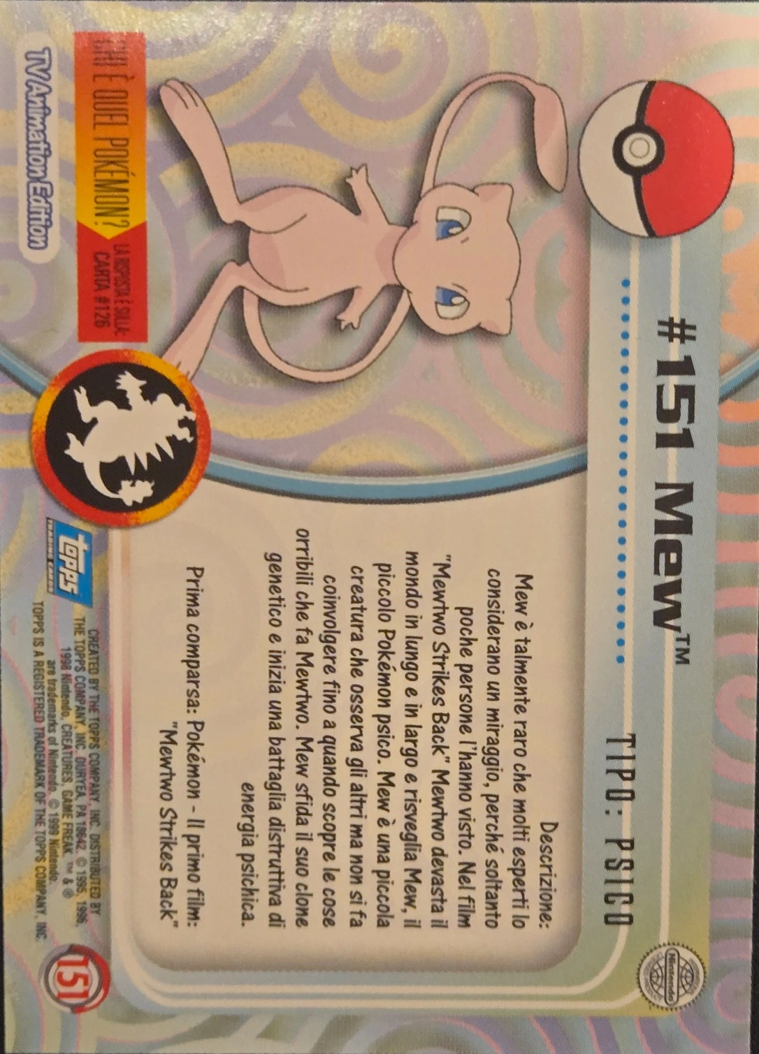 Mew card #151, Pokemon Topps Series 3 (2000), back
