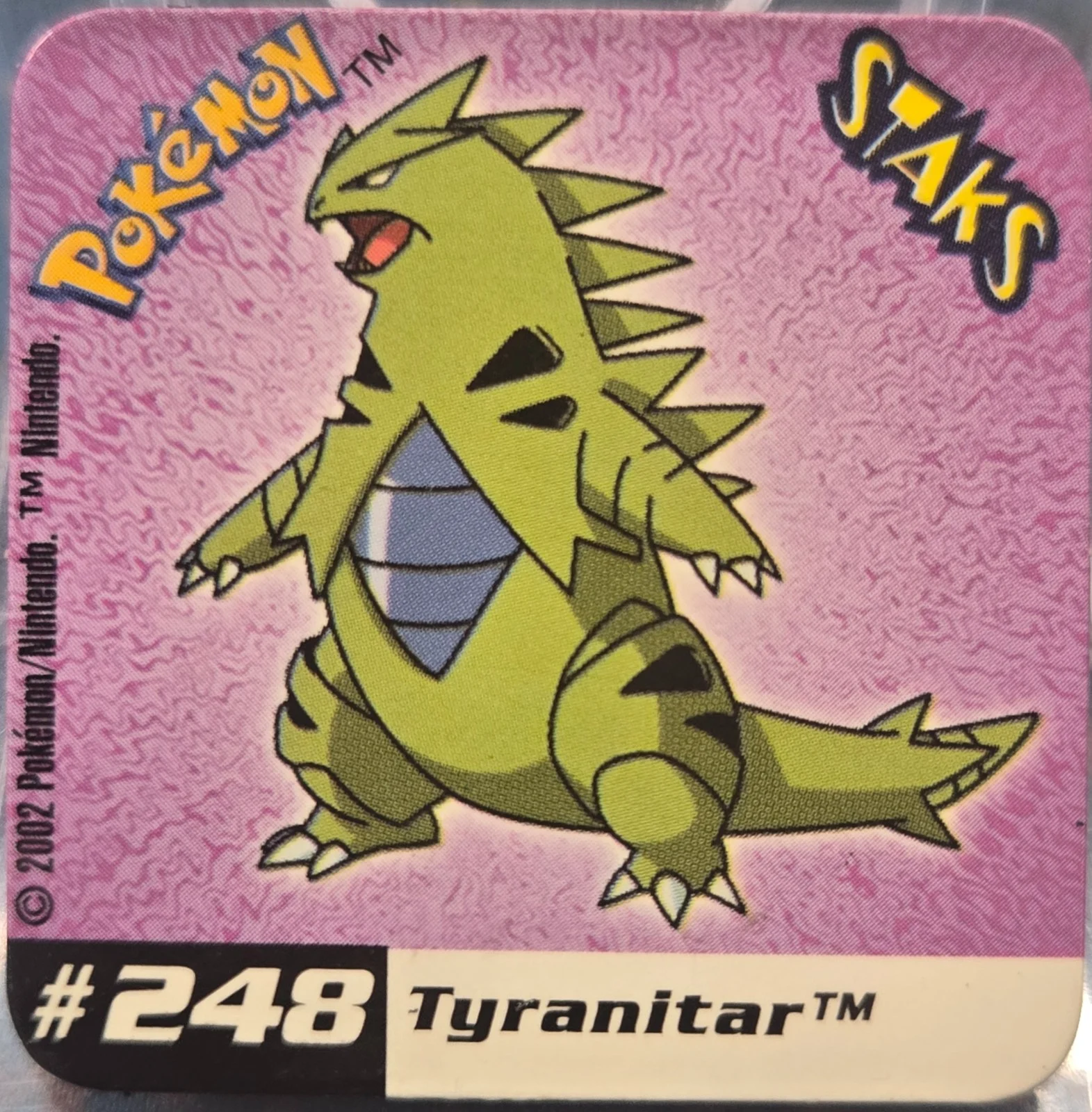 Tyranitar collectible #248, Pokémon Staks Johto League Champions (2002), front