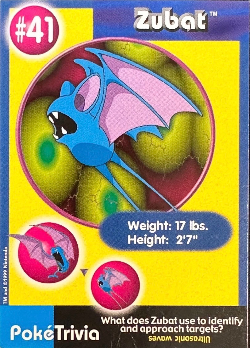 Zubat card #41, Pokémon Burger King PokéTrivia Cards (1999) Checklist, front