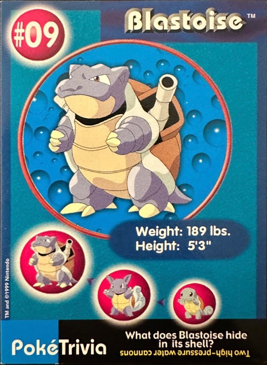 Blastoise card #09, Pokémon Burger King PokéTrivia Cards (1999) Checklist, front