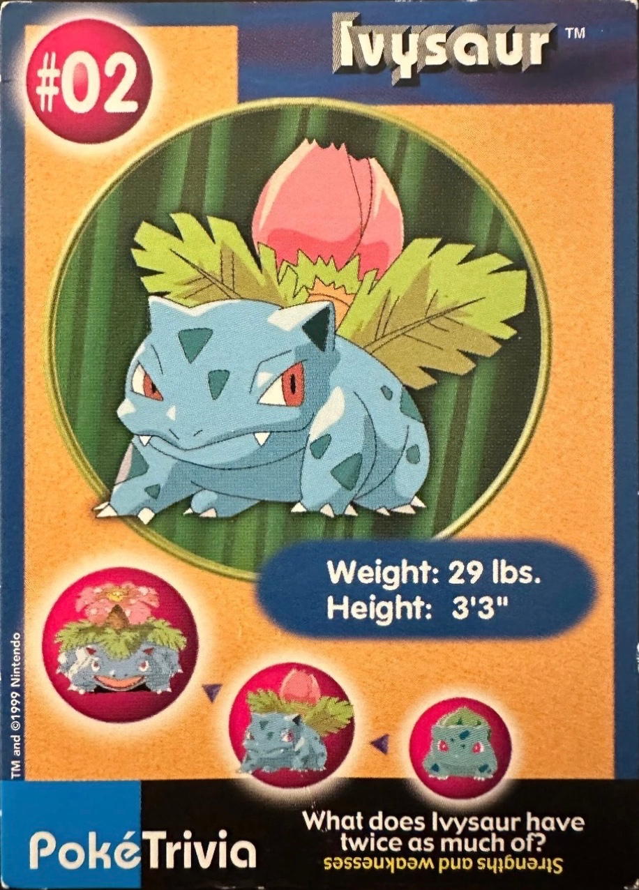 Ivysaur card #02, Pokémon Burger King PokéTrivia Cards (1999) Checklist, front