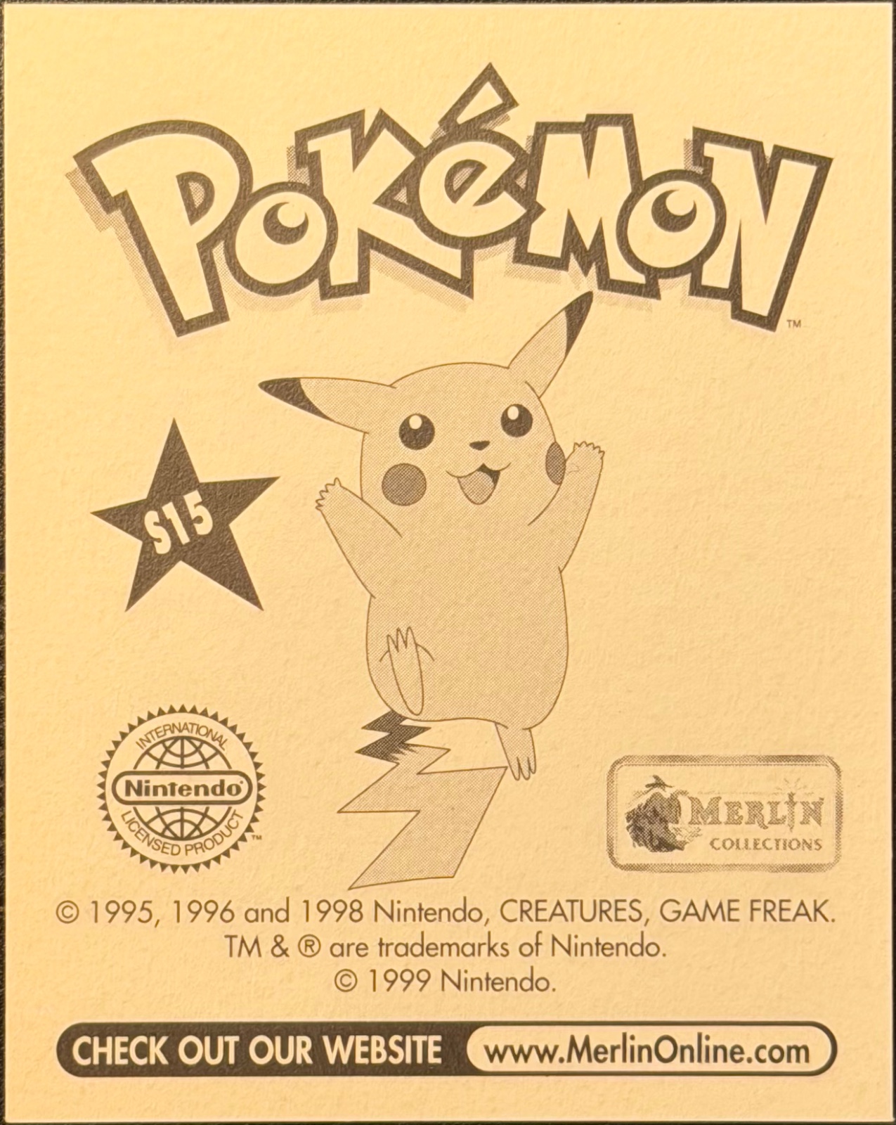 Gengar, Glittery card #S15, Pokémon Merlin Series 1 (1999), back