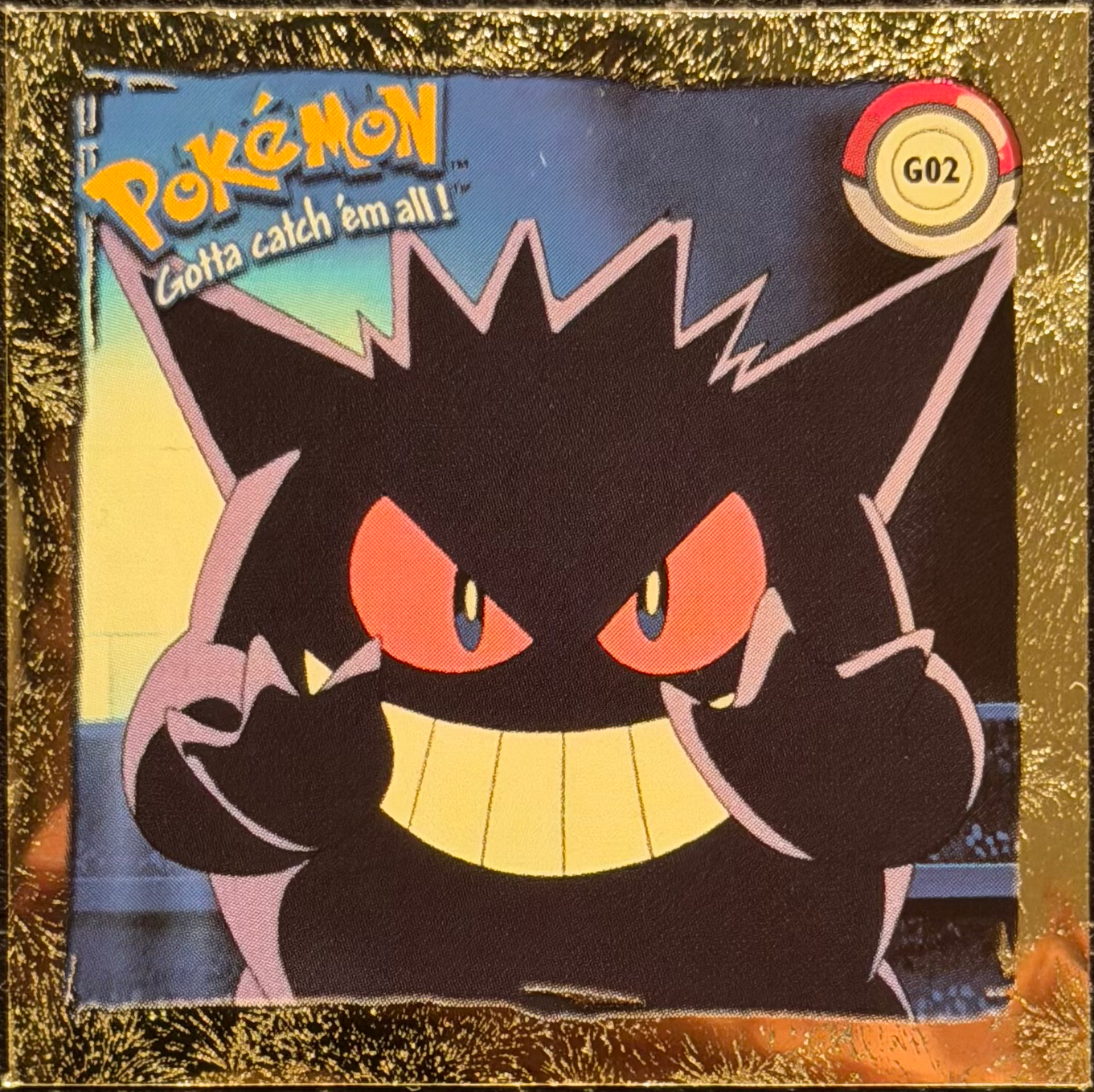 Gengar sticker #G02, Artbox (USA) Pokémon Artbox Stickers (1999), Gold, front