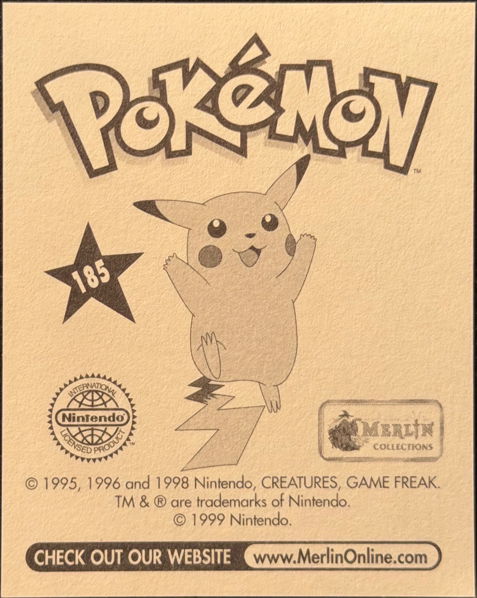 Gastly, Evolution Card #185, Pokémon Merlin Series 1 (1999), back